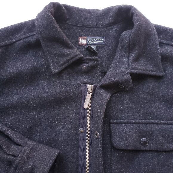 Banana Republic Cabinwear Shacket Mens L Wool Blend Workwear Jacket Gray FLAW - Picture 2 of 15